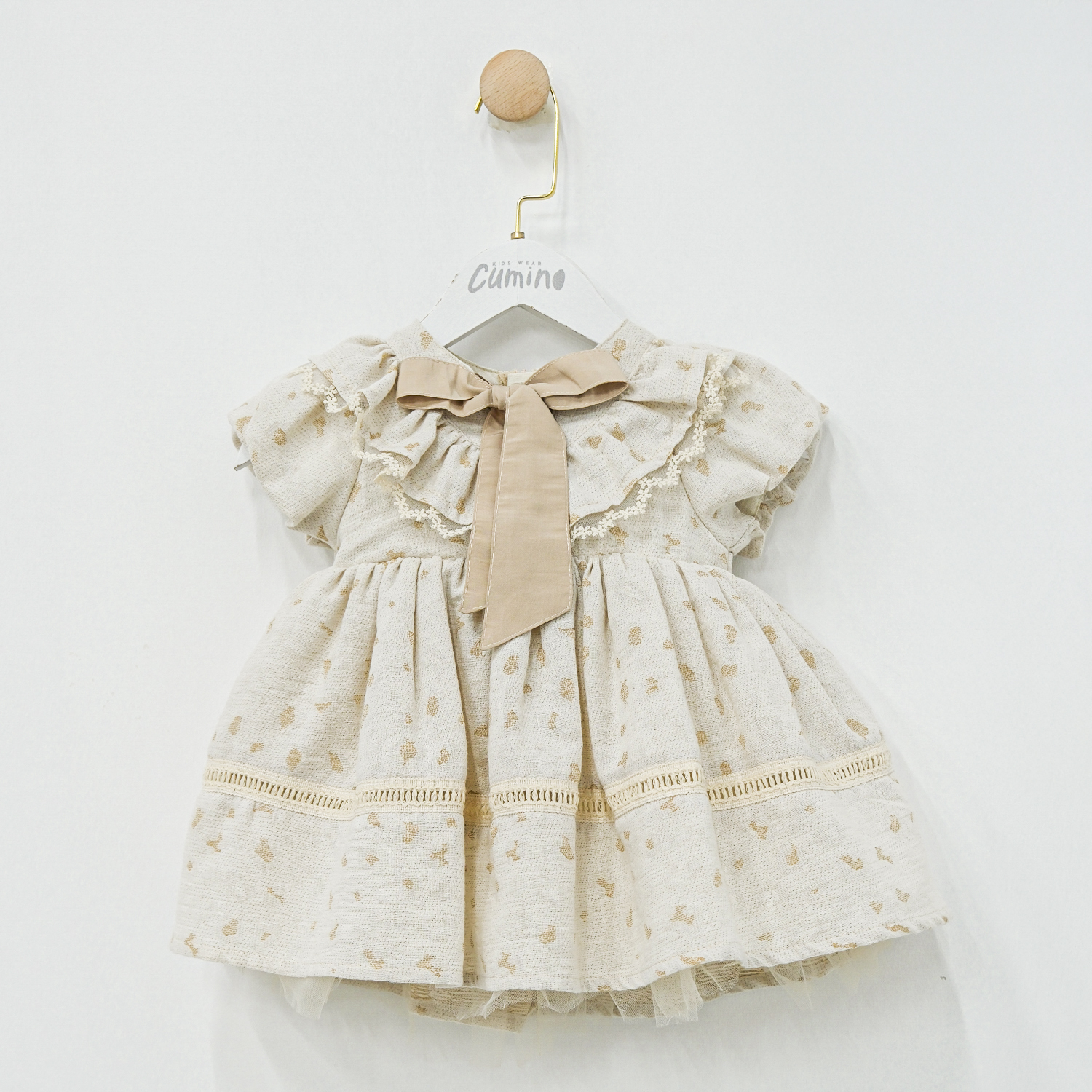 PAMUK KUMAŞ KIZ BEBEK ELBİSE BEJ