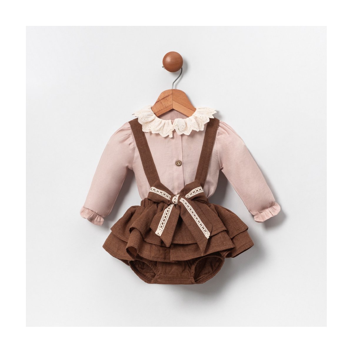 FİYONK BAĞLAMALI GÖMLEKLİ KIZ BEBEK ROMPER