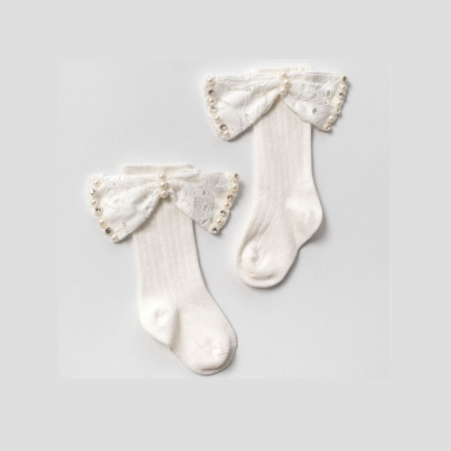 MaryY&Joe Ekru Boncuklu Fiyonk Kız Çocuk Çorap