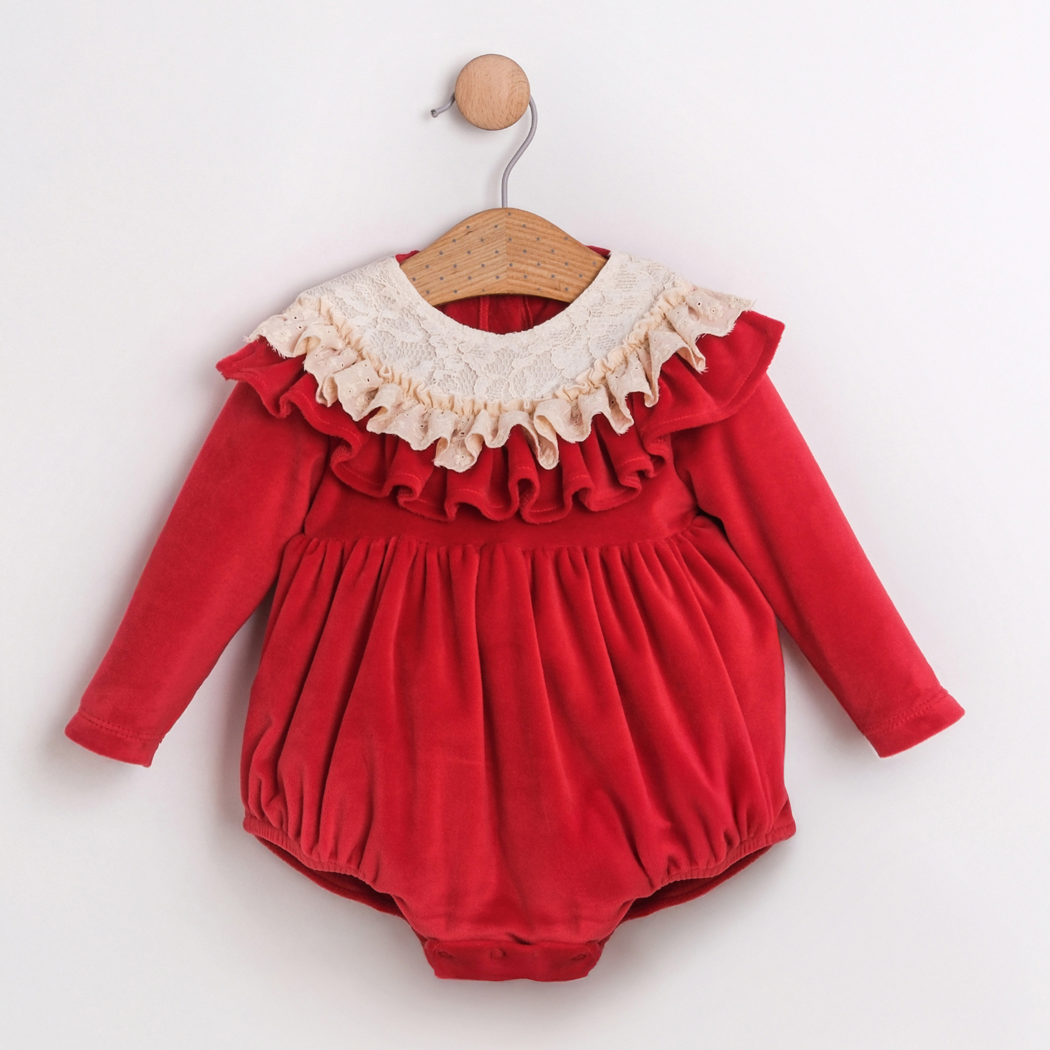 NOEL KADİFE DANTEL YAKALI KIZ BEBEK TULUM