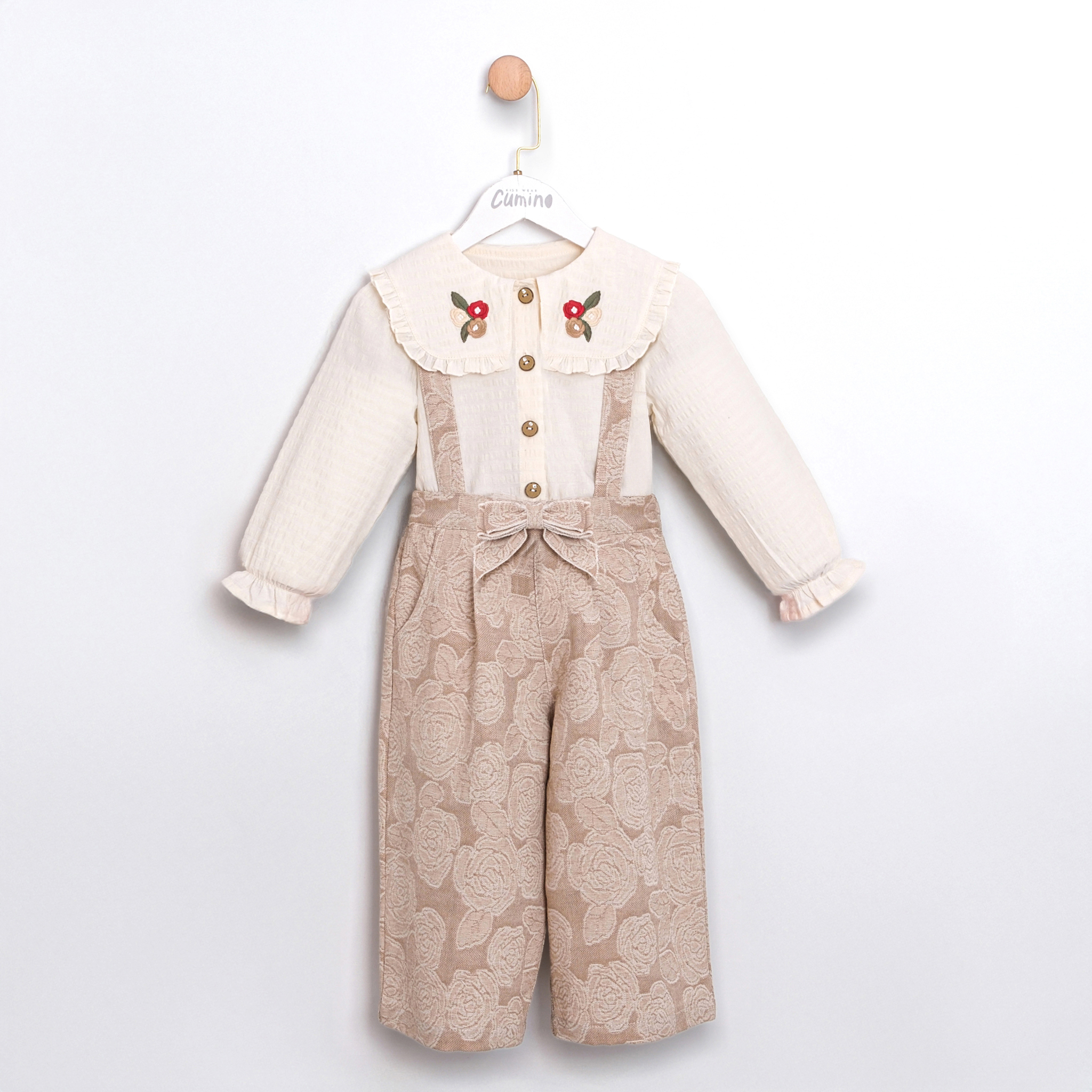 VİNTAGE YAKALI FİYONK DETAYLI KIZ ÇOCUK TULUM