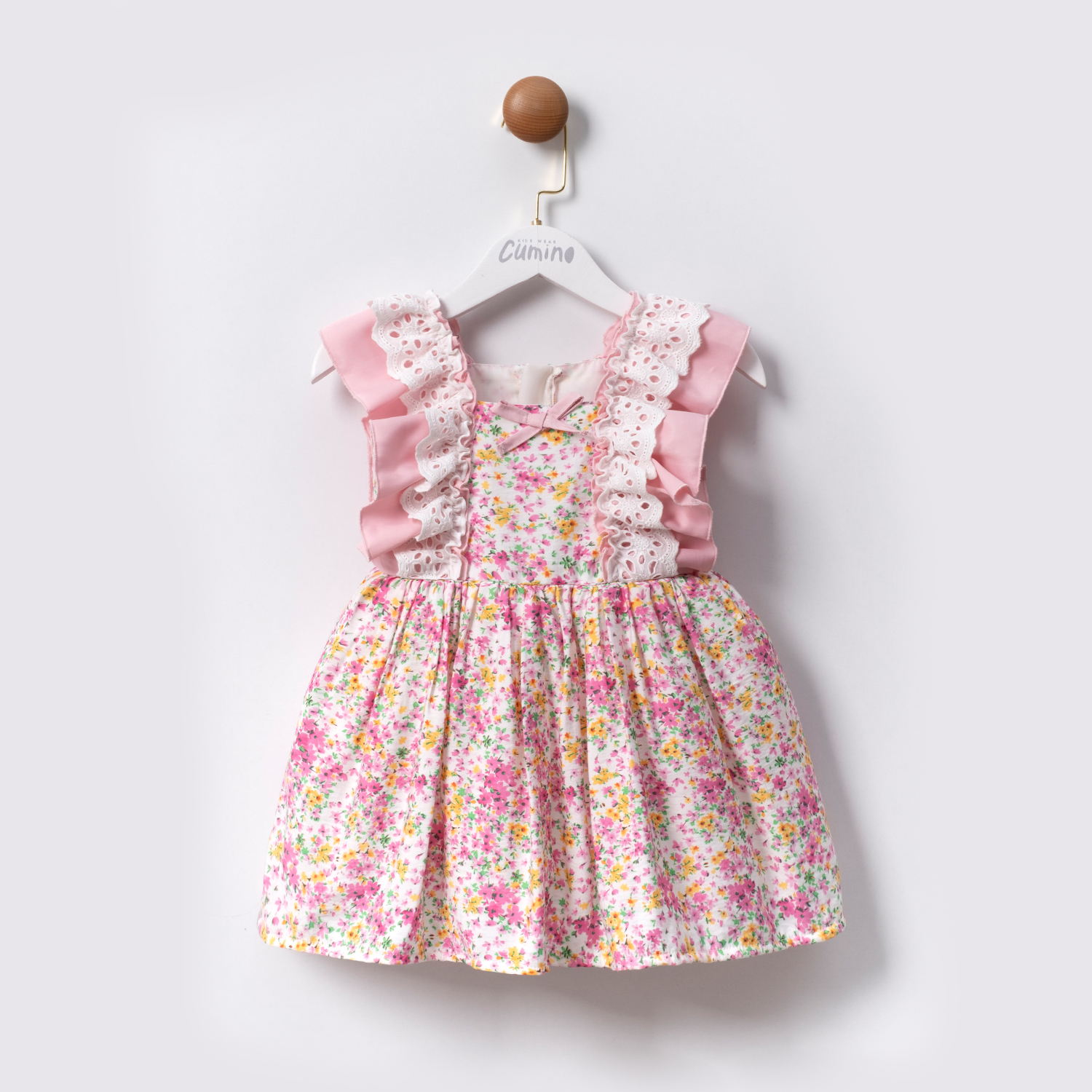 ÇİÇEK BAHÇESİ FIRFIR DETAYLI KIZ ÇOCUK ELBİSE
