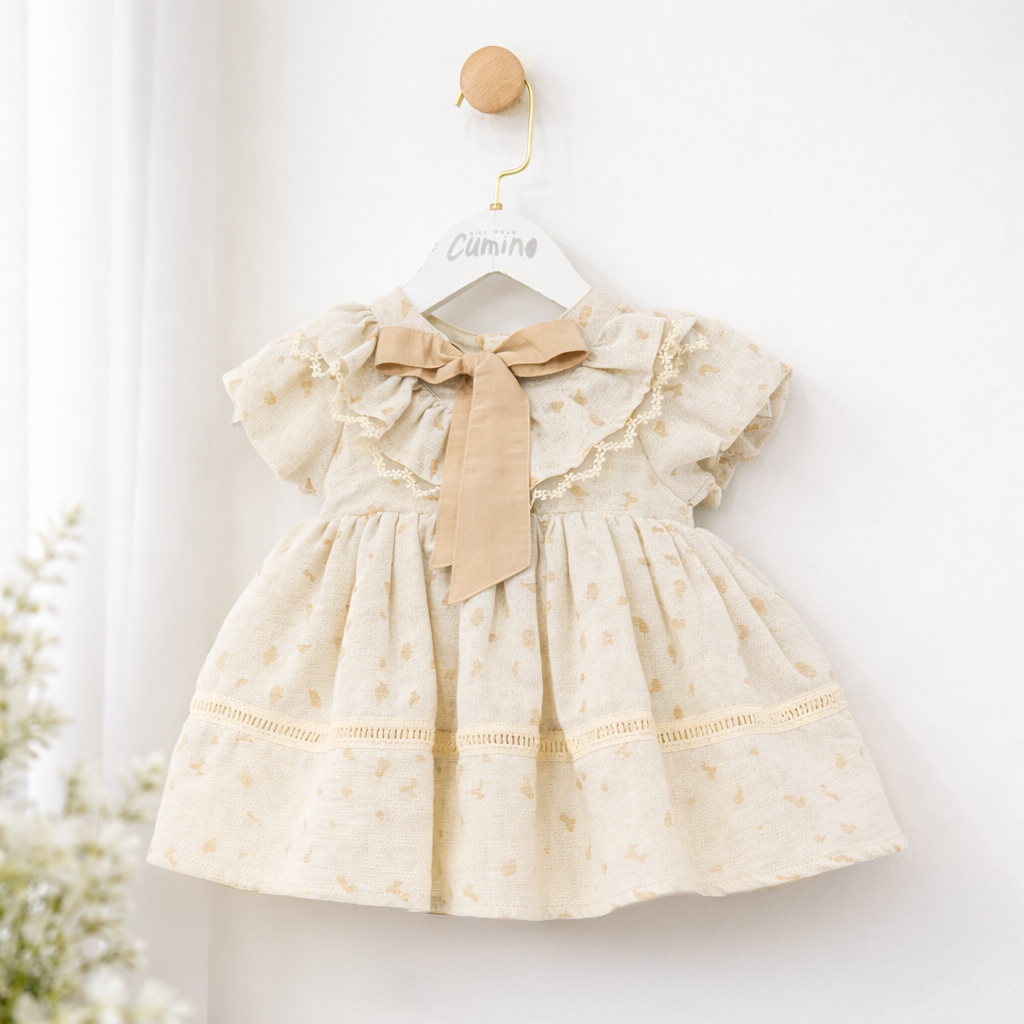 PAMUK KUMAŞ KIZ BEBEK ELBİSE BEJ