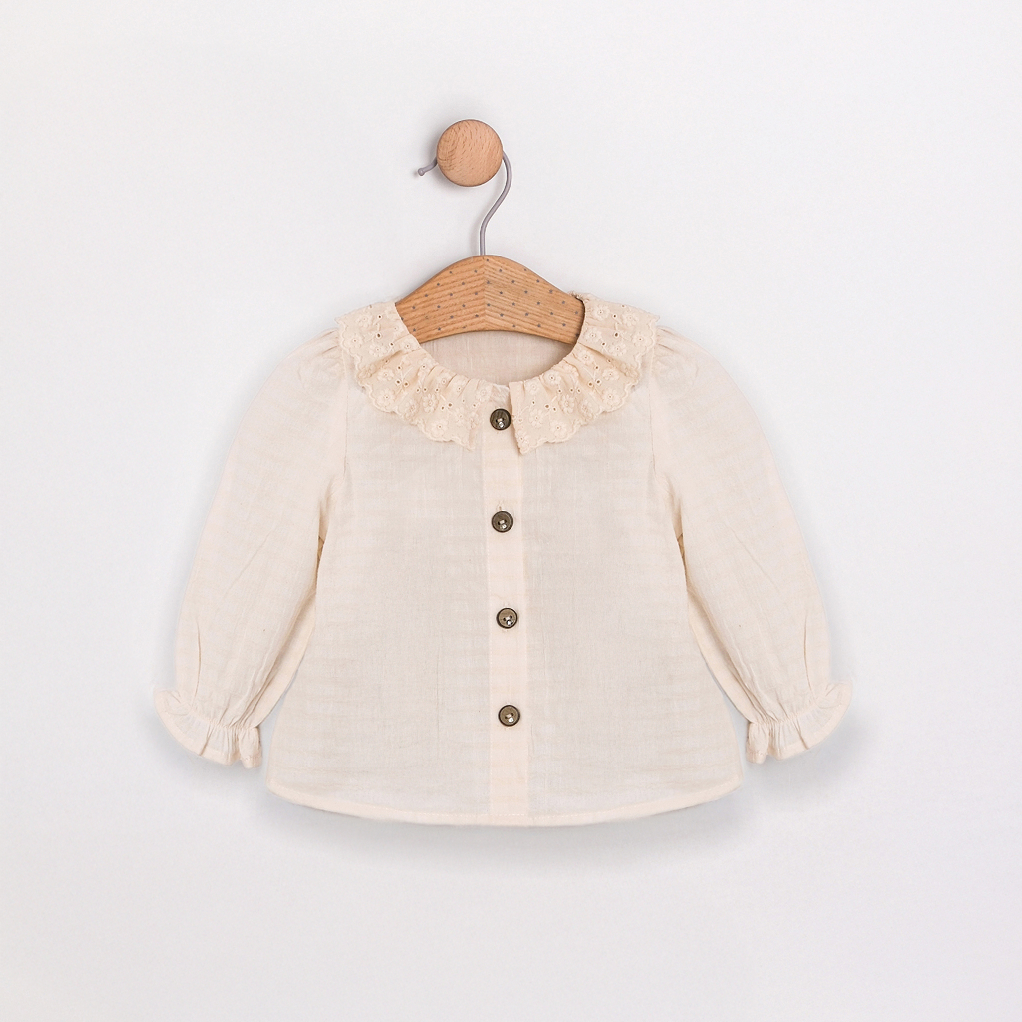 KIZ BEBEK GÖMLEK DANTEL YAKALI BEJ