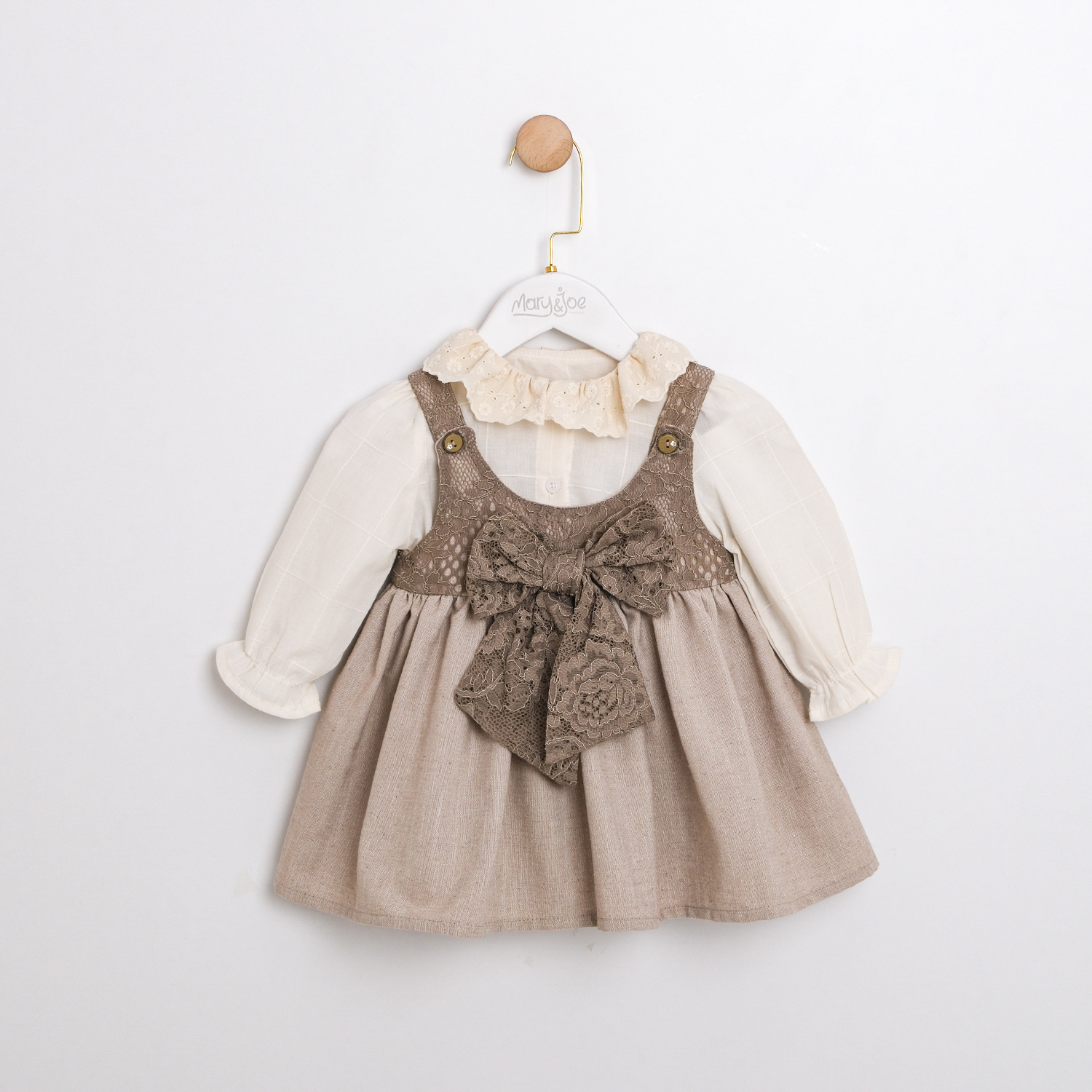 DANTEL DETAYLI FİYONK BAĞLAMALI GÖMLEKLİ KIZ BEBEK JİLE