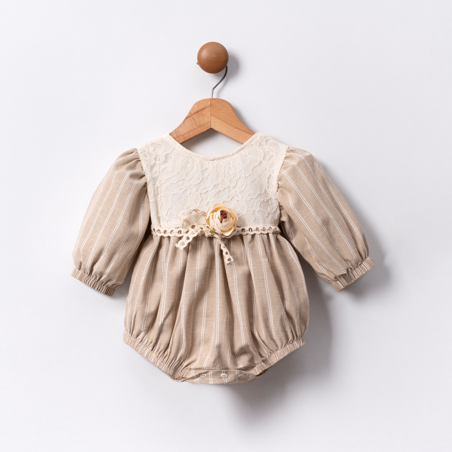 GRİ ÇİZGİLİ VİNTAGE KIZ BEBEK TULUM