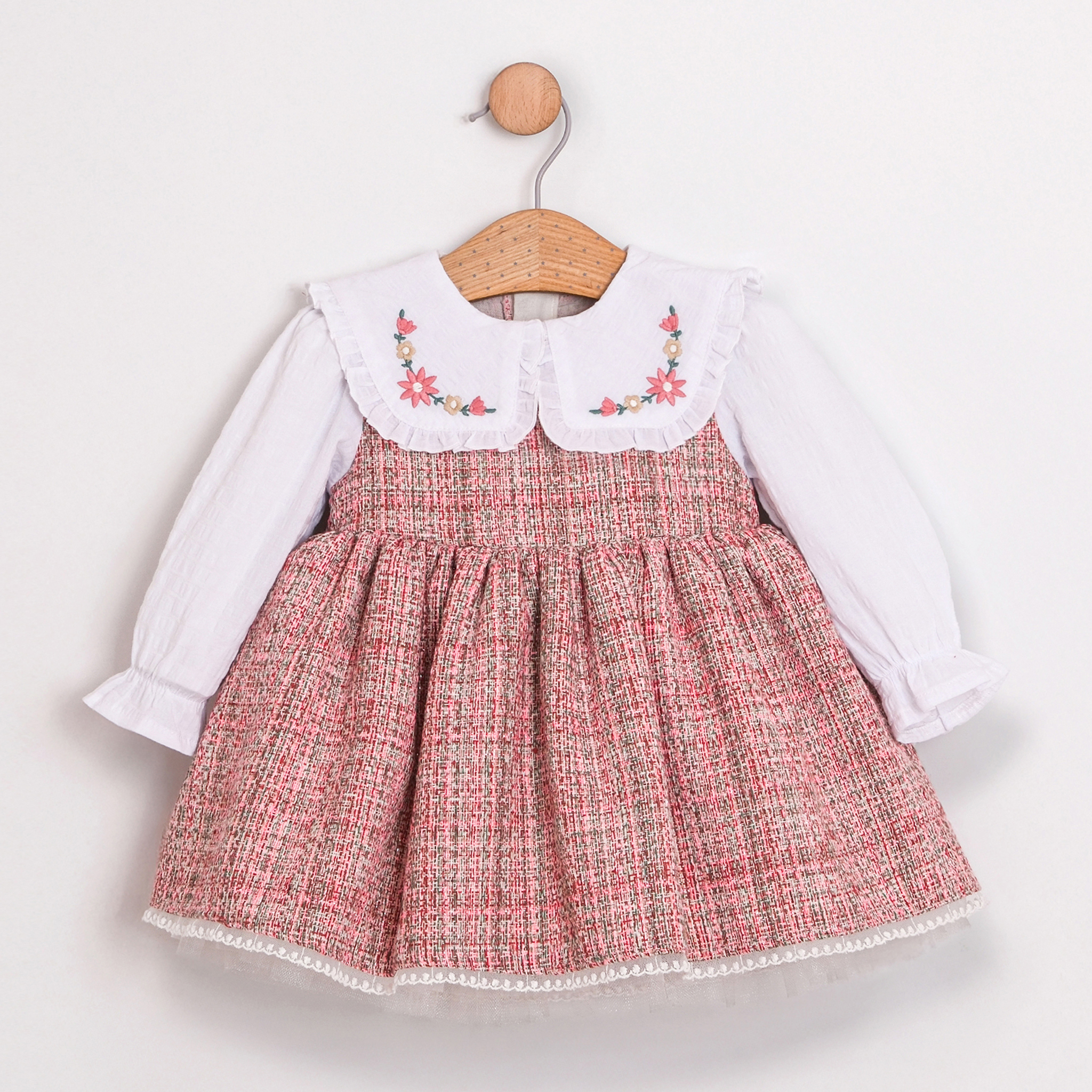 VİNTAGE ÇİÇEK NAKIŞLI KIZ BEBEK ELBİSE