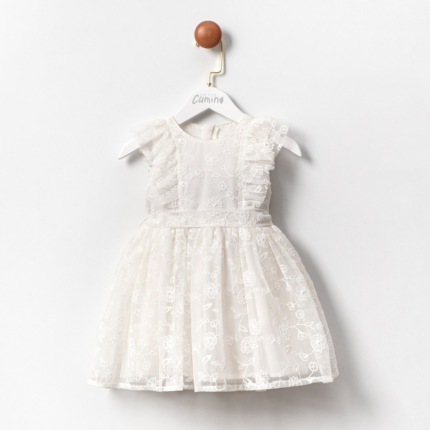 Cumino Bellamore Dantel Beyaz Ekru Kız Çocuk Elbisesi 2-3-4-5 Yaş
