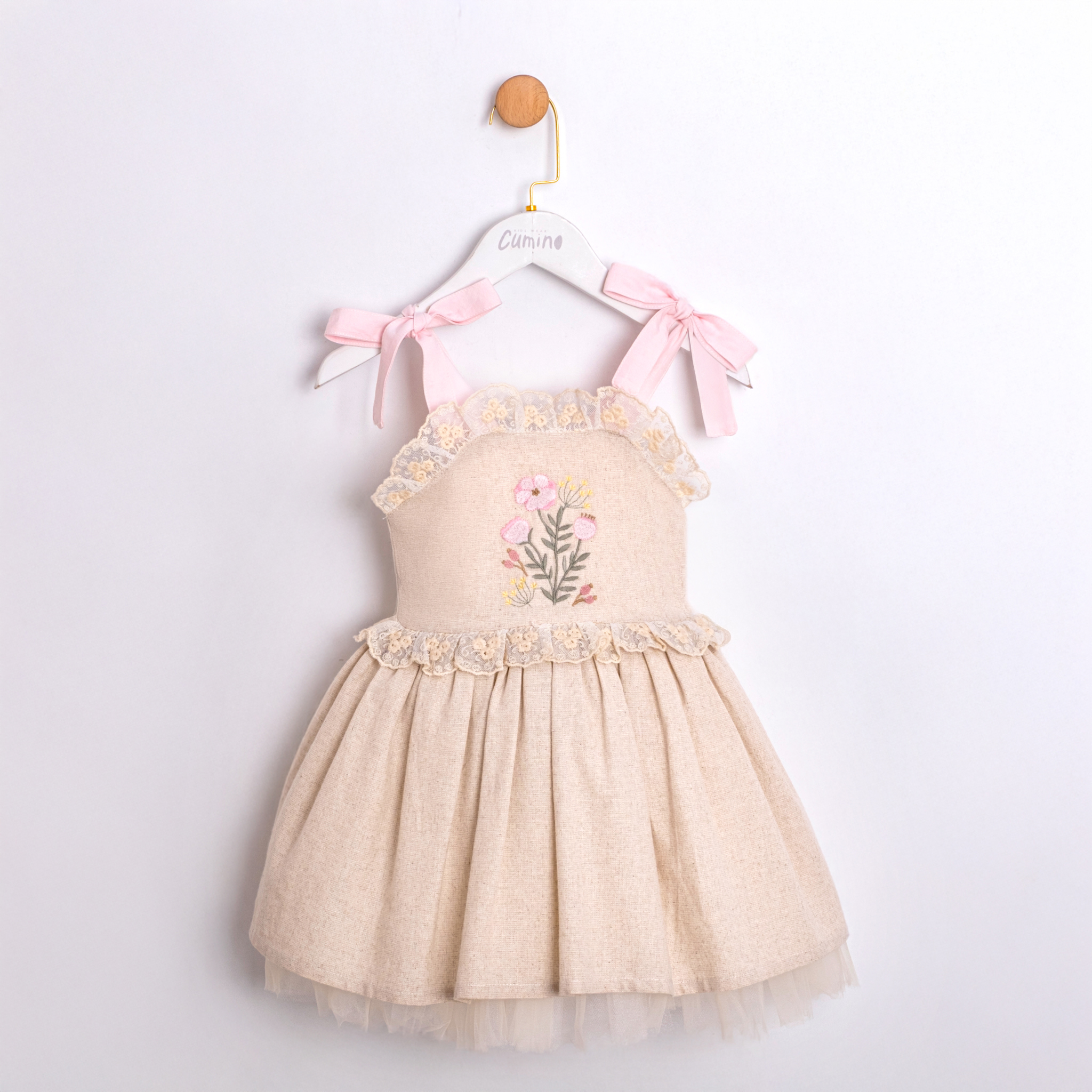 ÇİÇEK NAKIŞLI KIZ ÇOCUK ELBİSE