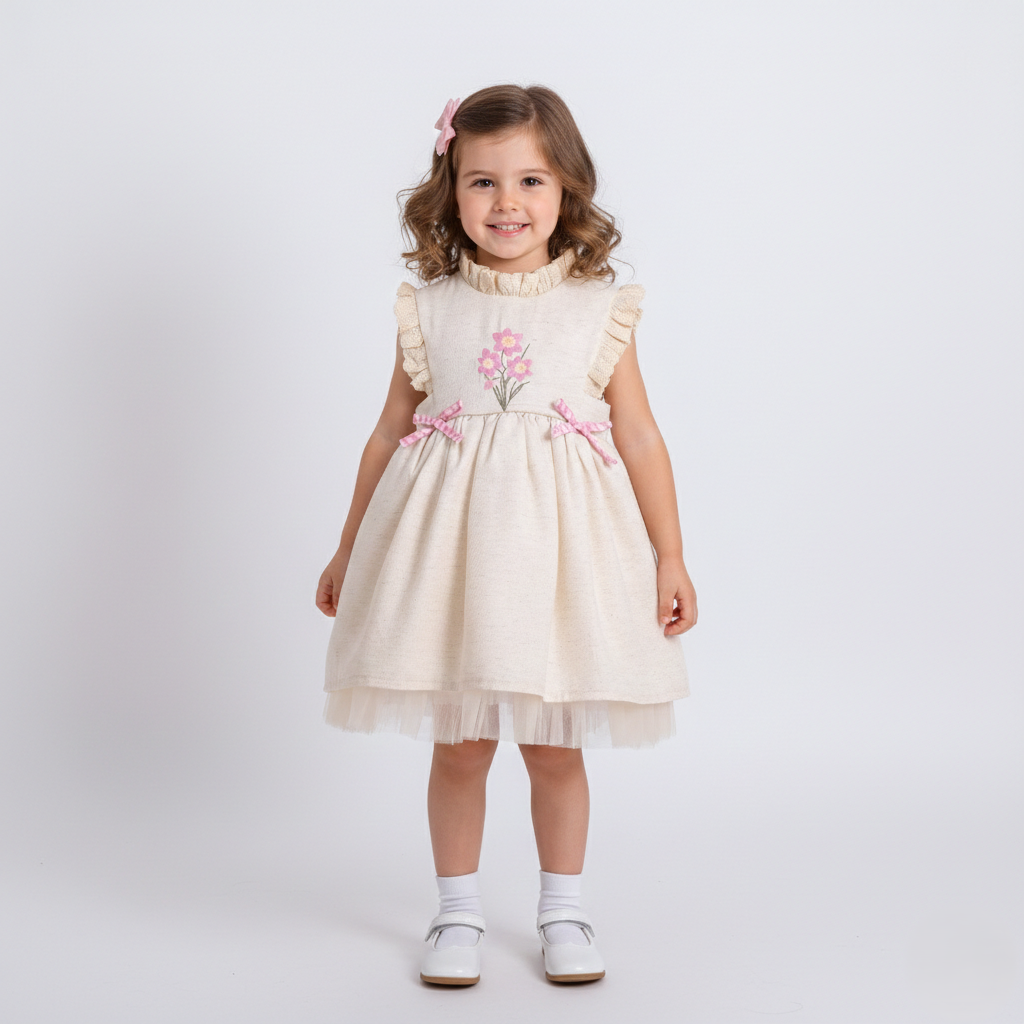 KIZ ÇOCUK NAKIŞ DESENLİ ELBİSE 