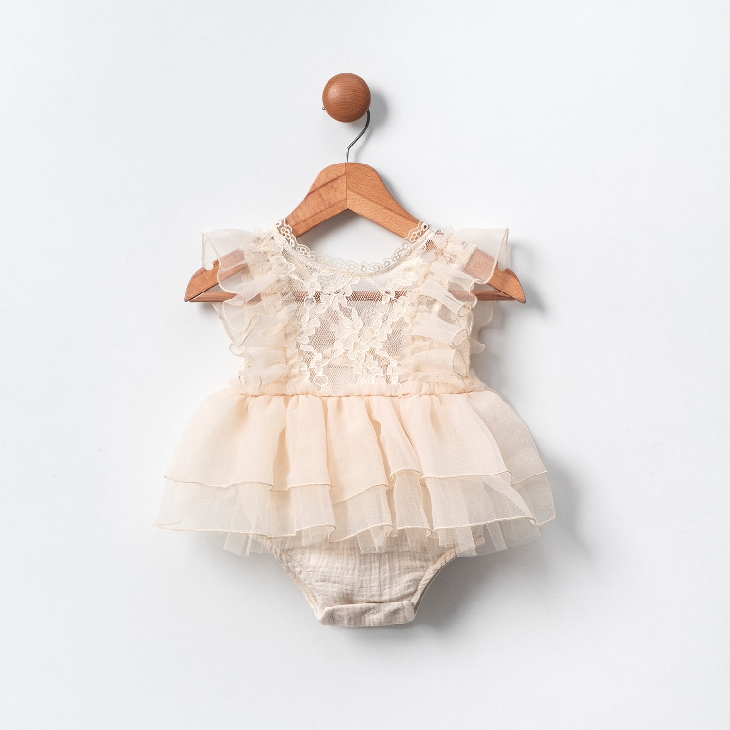CREAM DANTELLİ ÖZEL GÜNLER İÇİN KIZ BEBEK TULUM
