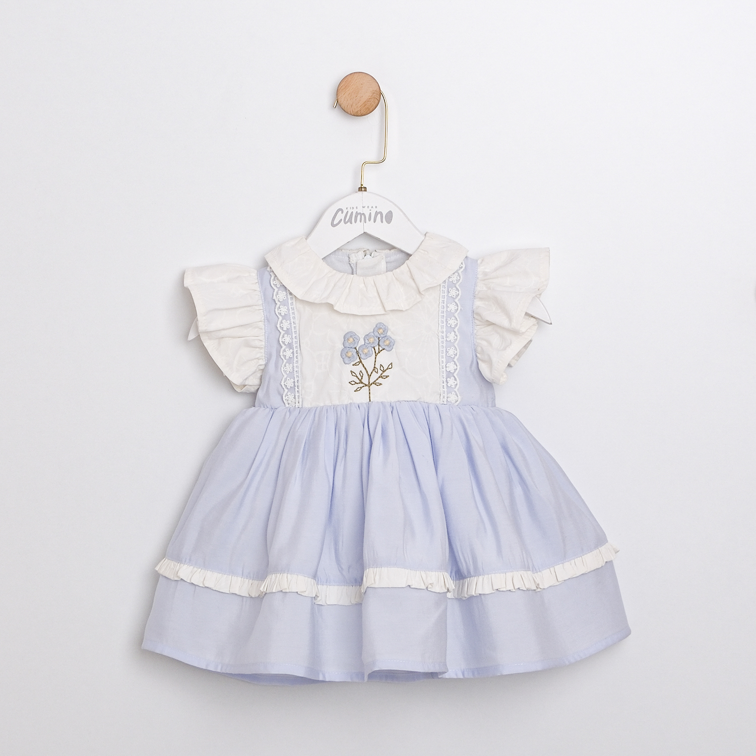 BEBE YAKA KIZ BEBEK ELBİSE KOLLARI FIRFIRLI