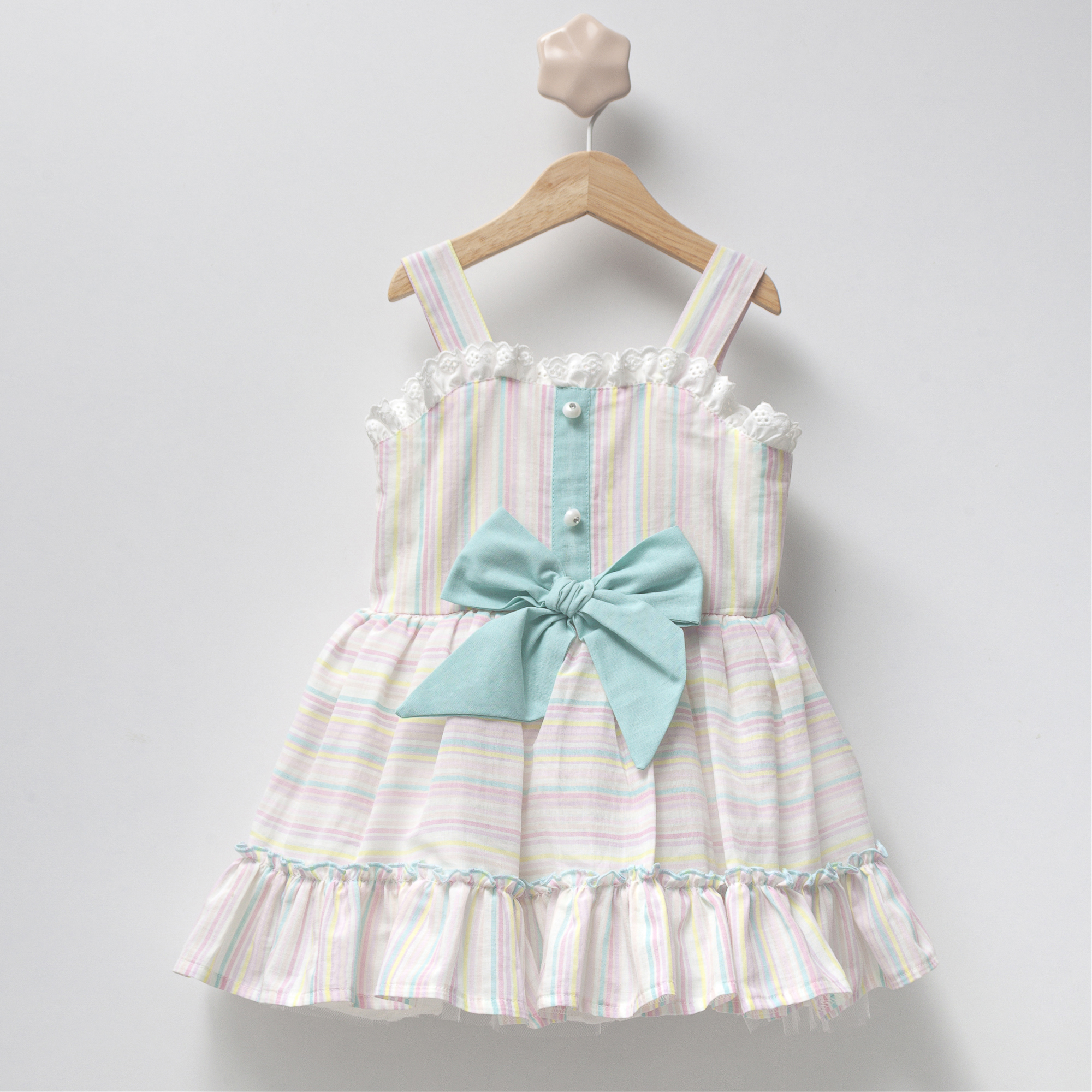 ÇİZGİLİ FİYONK DETAYLI KIZ ELBİSE