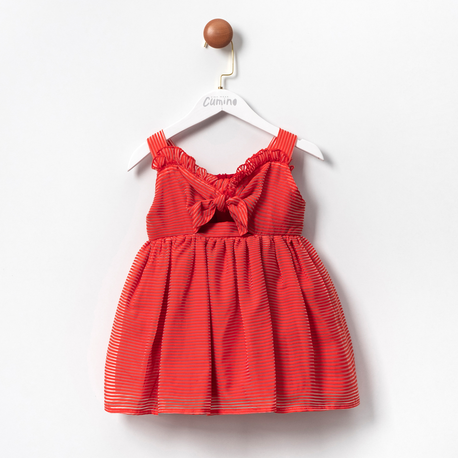 Cumino Sophıa Kırmızı Fiyonklu Askılı Kız Elbise 2-3-4-5 Yaş