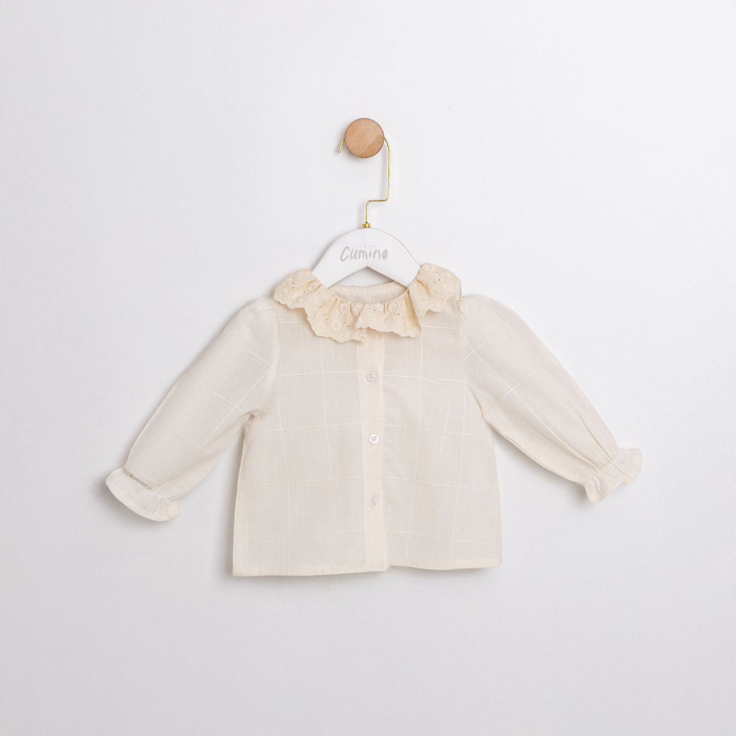 KIZ BEBEK GÖMLEK DANTEL YAKALI BEJ