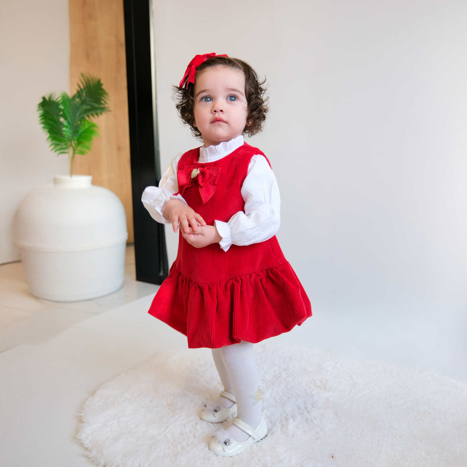 NOEL KADİFE FİYONK KIZ BEBEK ELBİSE