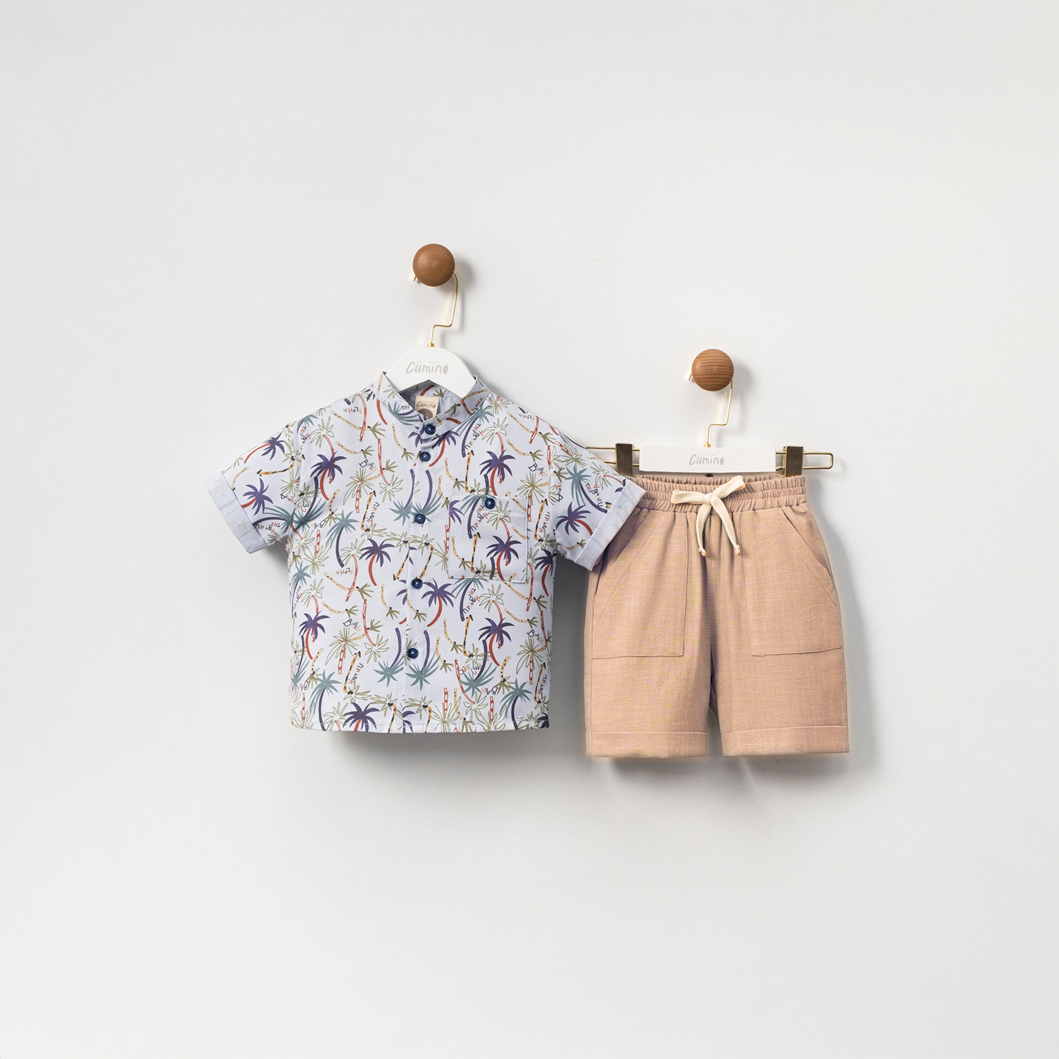 CUMİNO HIGH KISA KOLLU GÖMLEK ŞORTLU HAKİ BEJ ERKEK ÇOCUK TAKIM 9-12-18-24 AY
