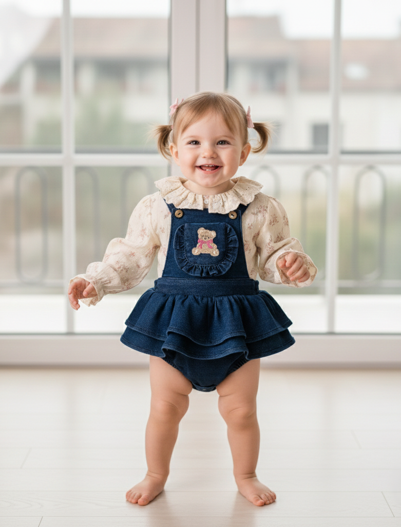 AYICIK NAKIŞLI KIZ BEBEK İKİLİ ROMPER TULUM
