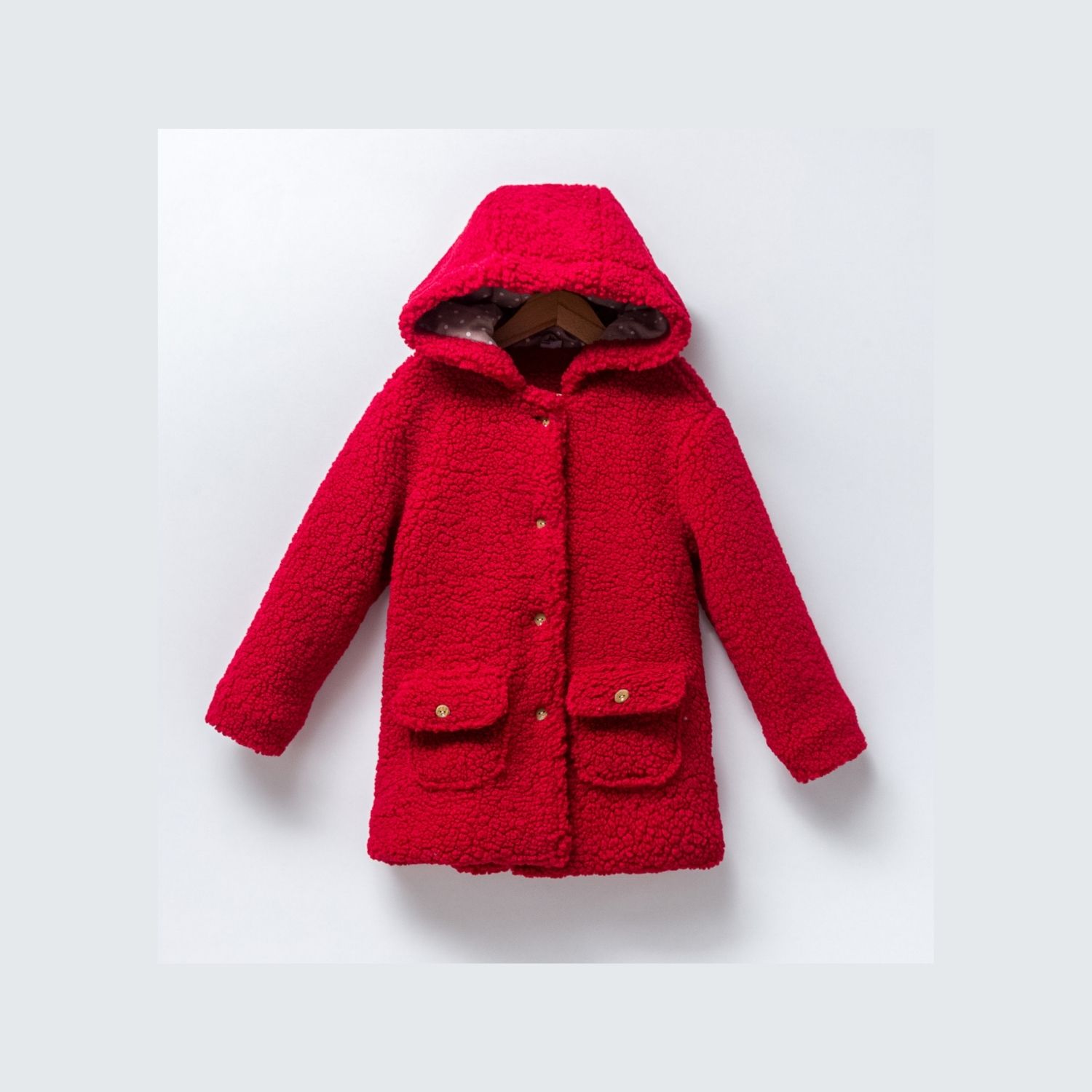 Cumino Rolly Kırmızı Pudra Bej Düğmeli Şapkalı Kız Çocuk Mont 6-7-8-9 Yaş