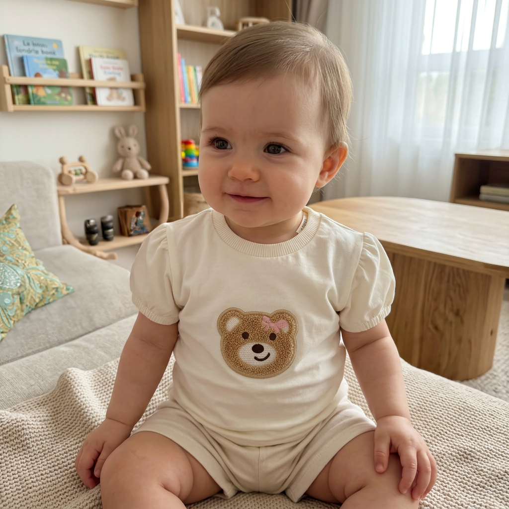 KIZ BEBEK AYICIK NAKISLI BODY