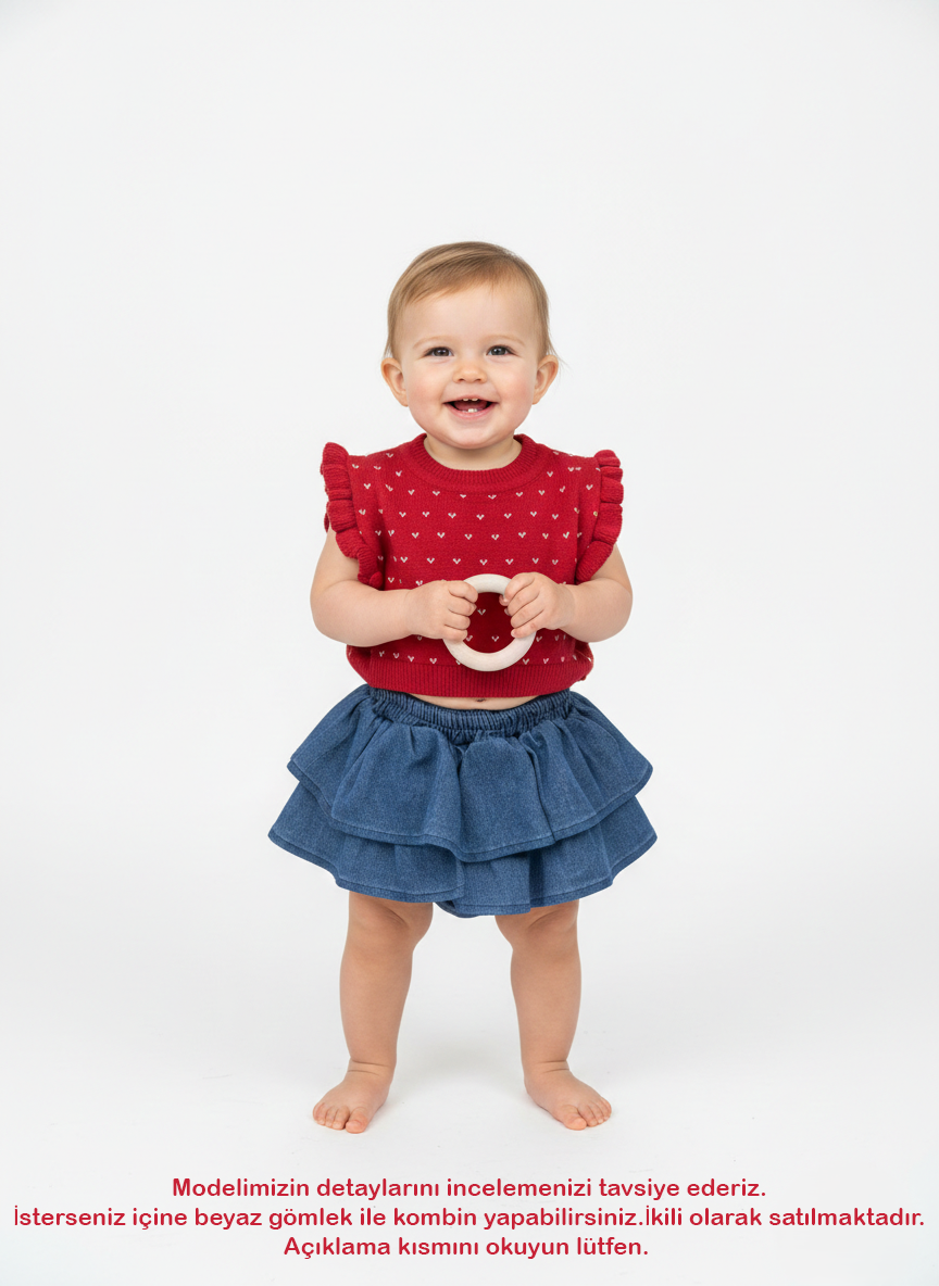 KIZ BEBEK KIRMIZI TRİKO  ŞORT İKİLİ TAKIM