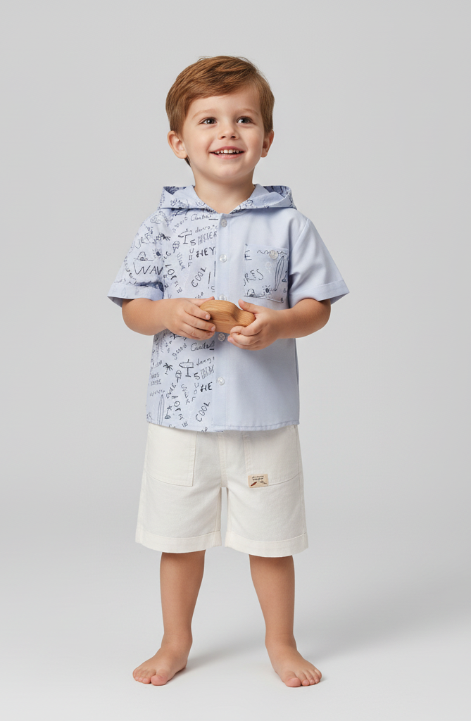 SURF 2 Lİ ERKEK TAKIM KAPŞONLU GÖMLEK ŞORT