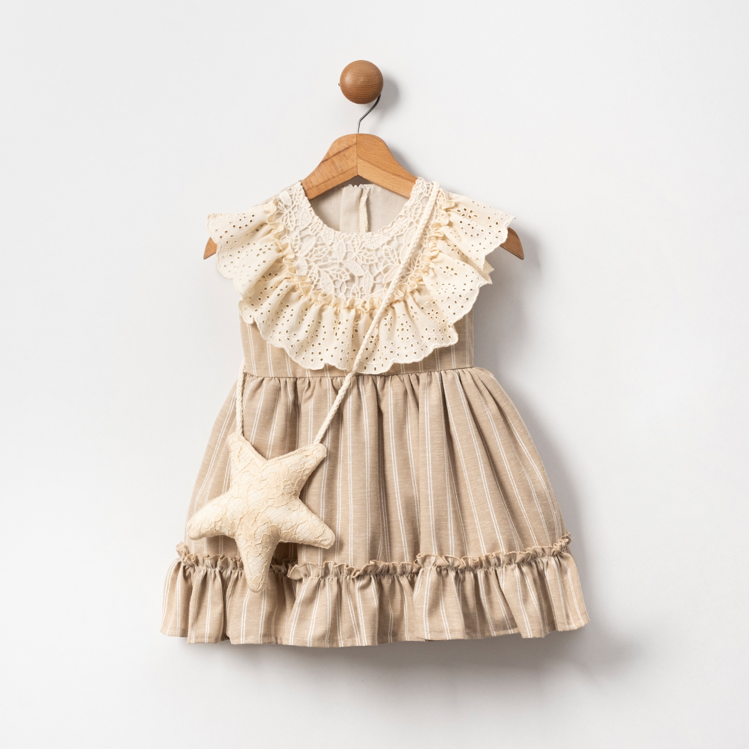 YILDIZ ÇANTALI ÇİZGİLİ KIZ ÇOCUK ELBİSE