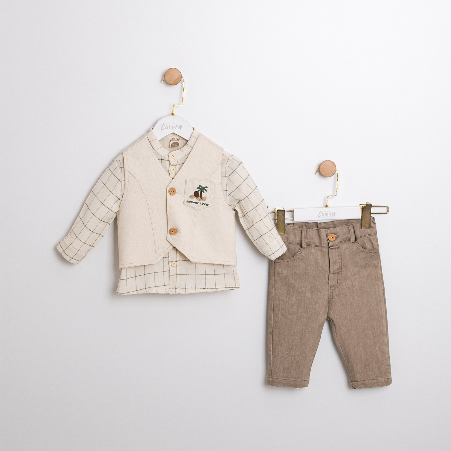 EKRU YELEKLİ 3 LÜ ERKEK BEBEK TAKIM