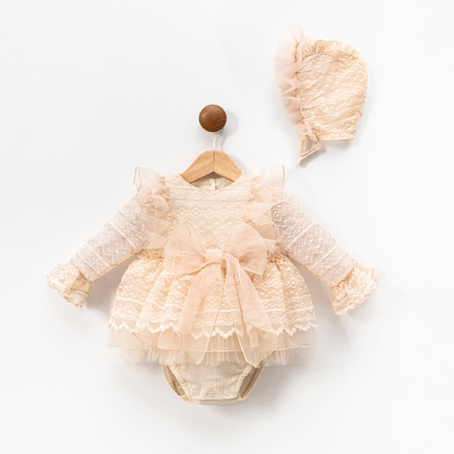 MİNİK PRENSES FİYONK BAĞLAMALI DANTELLİ KIZ BEBEK ROMPER