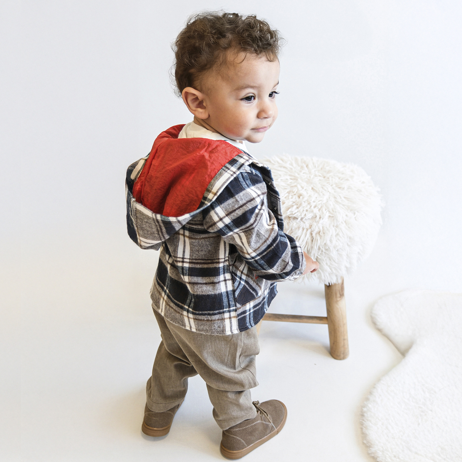 KAPŞONLU ODUNCU GÖMLEKLİ ERKEK BEBEK TAKIM