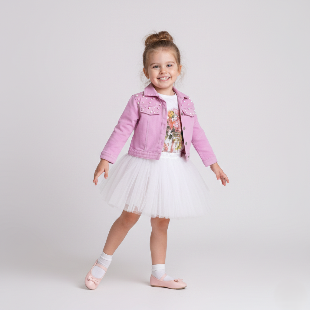 İNCİ CEKETLİ TÜTÜLÜ ETEKLİ KIZ ÇOCUK ÜÇLÜ TAKIM